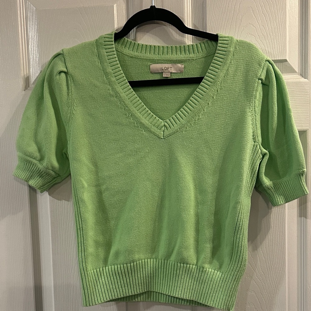 LOFT Light Green V-Neck Sweater